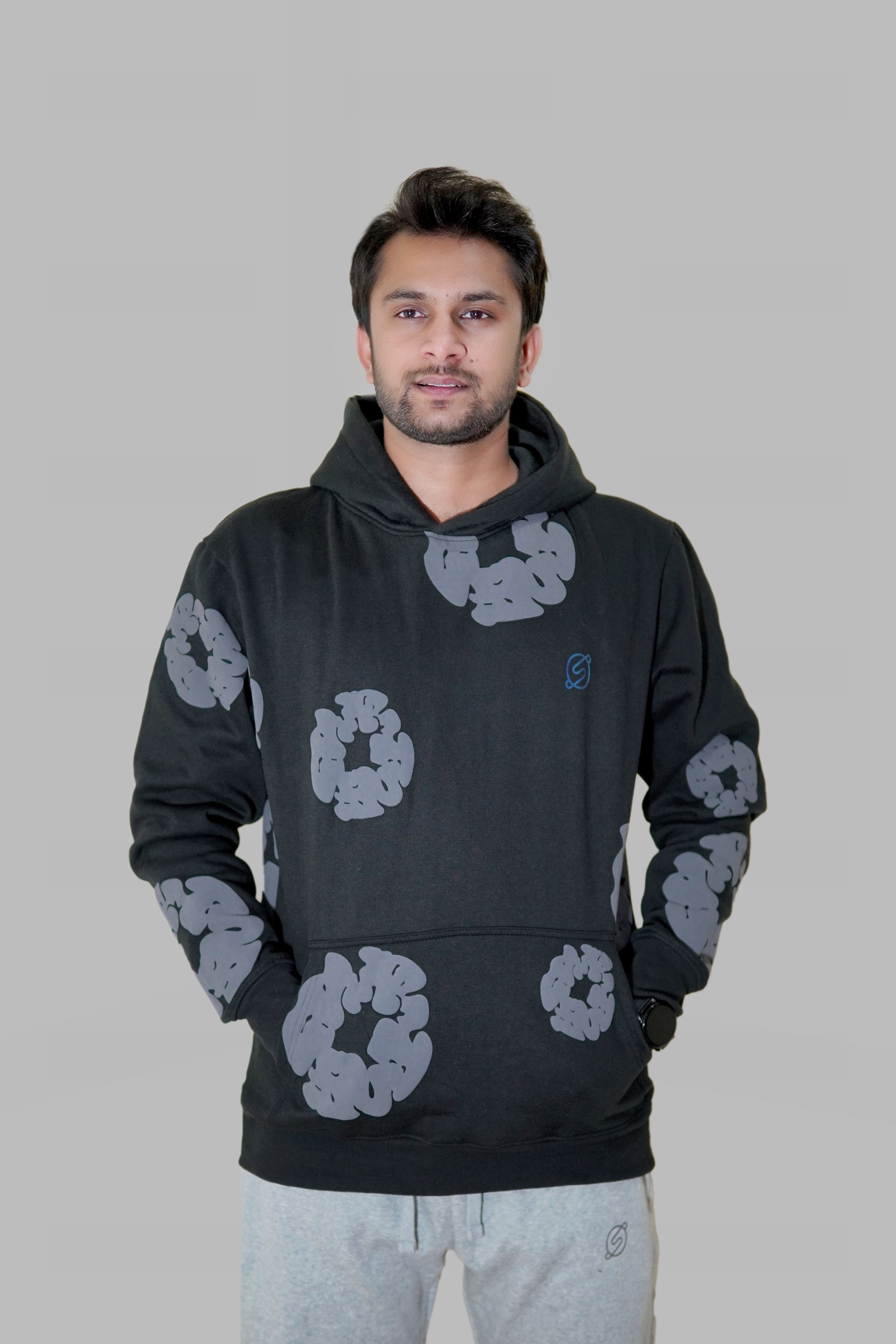 Denim Tears Cotton Wreath Hoodie Black & Grey Monochrome